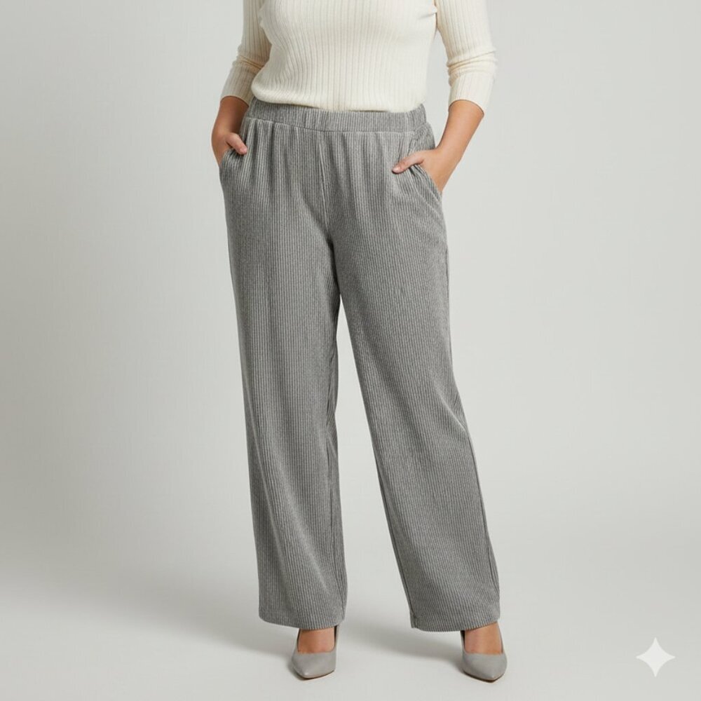 Alfred Dunner Corduroy Elastic Waist Proportioned Grey 18W Stretch Pants